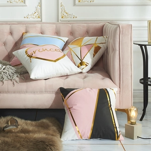 Modern Pink Gold Stamping Geometric Heart Letter Print Pillowcase Polyester Decorative Cushion Cover For Sofa Living Room