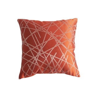 Modern bronze jacquard square pillow cover with abstract white geometric patterns