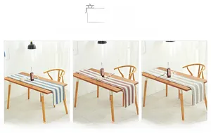 Detailed comparison of striped cotton linen table runners in blue, red, and gray tones