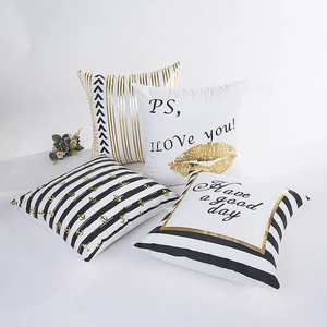 Modern striped throw pillow covers set with gold foil prints for sofa decor