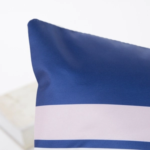 Modern faux silk pillowcase with blue and purple geometric wavy stripes on white background