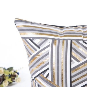 Modern geometric stripe throw pillow cover with gold foil accents for sofa decor