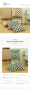Detail of plush checkered pillow covers in various sizes and modern colors