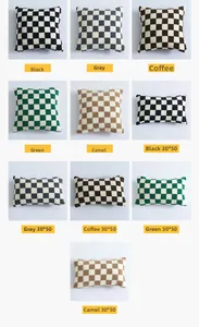 Grid view of soft checkerboard fleece pillow covers in various colors and sizes