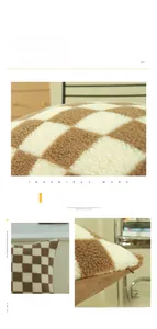 Detail of brown checkerboard faux lamb wool cushion cover with hidden zipper