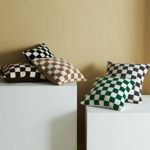 Modern Checkerboard Plush Cushion Cover Lambswool Sherpa Geometric Pillow Case Soft Minimalist Home Decor Throw Pillowcase
