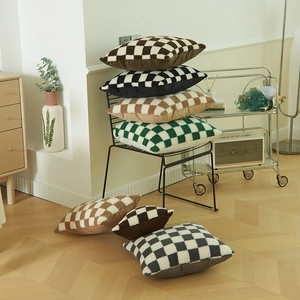 Modern checkerboard sherpa fleece throw pillow covers in various colors for home decor