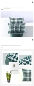 Detailed view of dark green woven houndstooth pillow cover with invisible zipper