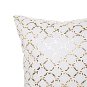White pillow cover with golden geometric fish scale pattern and metallic finish