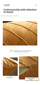 Detalle de cojín de terciopelo amarillo jengibre con acolchado y cremallera oculta