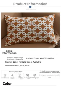 Detail view of interlocking geometric jacquard pillowcase with precise size measurements