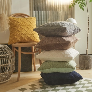 Textured plush geometric throw pillow covers in multiple colors for home sofa decor