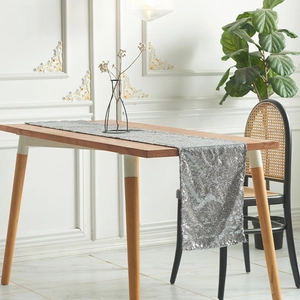 Sparkling silver sequin table runner for elegant wedding and modern party table decor
