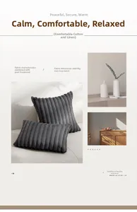 Detail of dark grey striped plush pillow fabric with soft velvet texture and linen blend