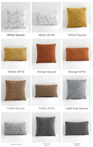 Detailed grid showing chenille pillow covers in 6 colors and 2 sizes with herringbone texture
