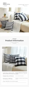 Detail of 50x50cm plaid and striped polyester cotton cushion cover for sofa decoration