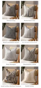 Detailed view of high-precision piped cushion covers with geometric and marble patterns