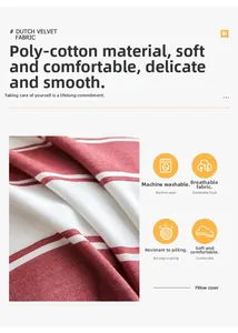 Detail of red and white striped poly-cotton pillow cover fabric with soft texture