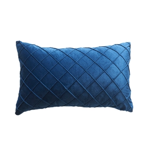 Cojín lumbar de terciopelo azul marino con elegante acolchado de diamantes y relleno