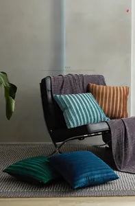 Detail of Dutch velvet cushion cover with elegant vertical striped pleated texture