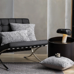 Modern light luxury grey chenille pillow covers with black wave tufted geometric patterns