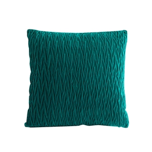 Square teal velvet cushion cover with elegant 3D pleated geometric texture and soft finish