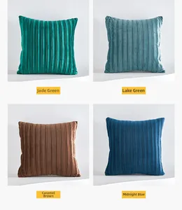 Detailed grid view of pleated velvet pillowcases in emerald, lake green, caramel, and blue