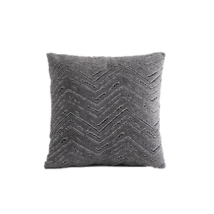 Modern charcoal grey chenille throw pillow with 3D wave geometric textured pattern