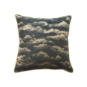Luxury geometric jacquard square pillow cover with cloud pattern and gold piping detail