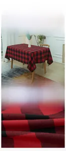 Close-up of waterproof nano-coating on red and black plaid fabric tablecloth