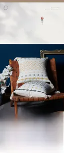 Detailed close-up of woven cotton canvas pillowcases with tassels on a vintage chair