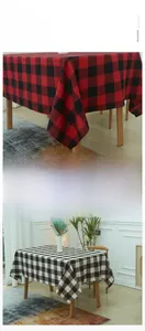 Detail showing classic red and black checkered tablecloth with soft durable fabric texture