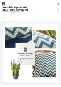 Détail de la housse de coussin bleue avec fermeture éclair invisible et coutures