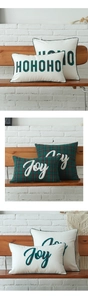 Detailed trio of Christmas throw pillows featuring Joy and HoHoHo applique embroidery