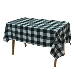 Rectangular black and white plaid tablecloth for dining table protection and decor