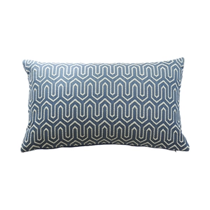 Blauer Baumwoll Kissenbezug mit geometrischem Jacquardmuster und griechischem Mäander