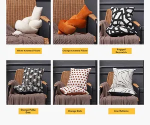 Detailed grid of Nordic knot pillows and geometric patterned covers in various textures