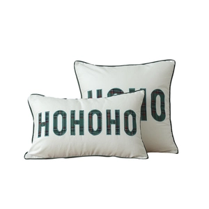 Christmas plaid patchwork HoHoHo throw pillow covers with green piping decoration