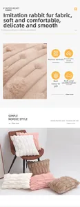Detailed macro view showing the textured wheat-ear pattern on soft faux rabbit fur cushion cover