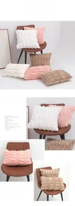 Detail of plush faux rabbit fur cushion covers featuring 3D wheat ear stripe texture