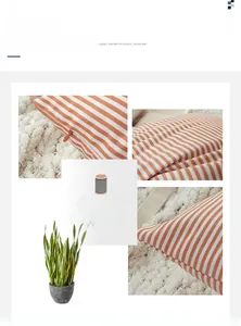 Detailed texture of orange striped pillowcase with high-quality invisible zipper and fabric
