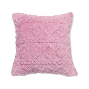Rosa Plüsch-Kissenbezug mit weicher Jacquard-Struktur und 3D-Rauten-Strickmuster