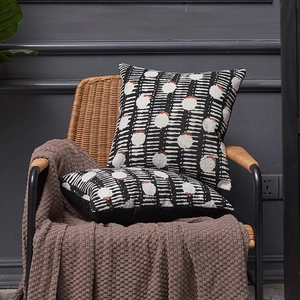 Nordic chenille pillow covers with black and white abstract geometric pattern for sofa
