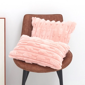 Pink faux rabbit fur pillow covers with minimalist wheat ear pattern for home decor