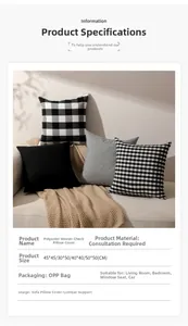 Detailed size specifications for black and white checkered polyester throw pillow covers