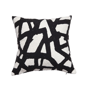 Nordic style chenille cushion cover with black geometric tufted lines and hidden zipper