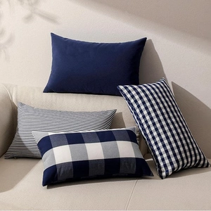 Modern Plaid Throw Pillow Cover Polyester Cotton Navy Blue Decorative Cushion Case Striped Solid Pattern For Sofa Bed Home
