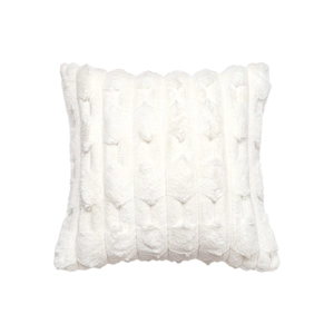 White faux rabbit fur pillow cover with wheat pattern and 3D textured plush surface