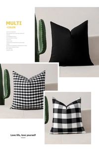 Detailed view of modern black and white plaid pillow covers with premium fabric texture