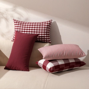 Red White Plaid Striped Decorative Pillow Case Modern Minimalist Yarn Dyed Polyester Cushion Cover For Home Sofa Decor